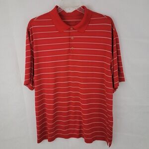 NIKE GOLF Mens Polo Shirt Sz 2XL Striped RED Dri Fit Preppy Casual Stretch